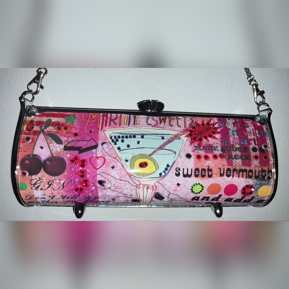 Little Earth Martini Sweets Mixed Media Clutch - Pink and Black